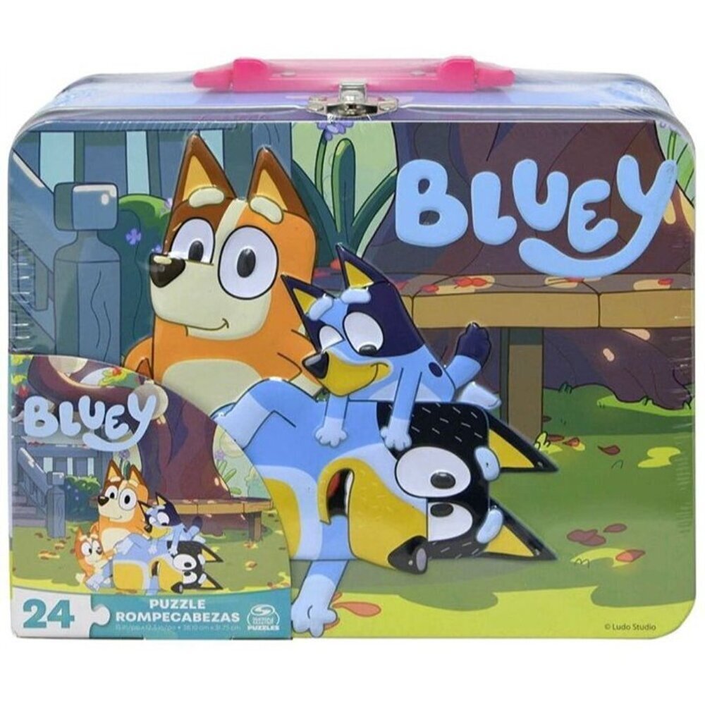 Spin Master Games Bluey and Family Tin Lunch Box with 24-Piece Puzzle